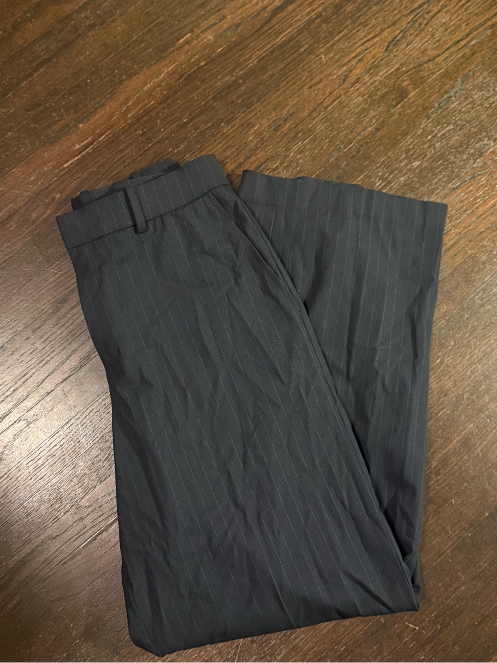 Uniqlo Navy Pinstripe Pleat-Front Trousers - Picture 3 of 4